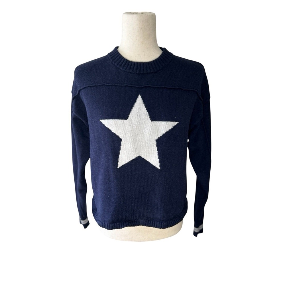 Arden B Navy Star Intarsia Sweater Pull Over Crew Neck S/M Americana Coastal - Picture 4 of 9